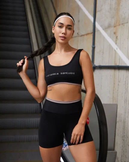 Conjunto Short Anabela fitness feminino preto com top e short em Fitmax New