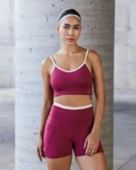 Conjunto Antonella fitness feminino vinho com top e short em Fitmax New