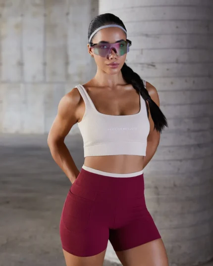 Conjunto Short Elisa fitness feminino vinho com top e short em Orbit