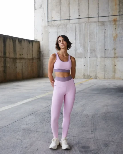 Conjunto Marilia fitness feminino rosa com top e calça em Wish