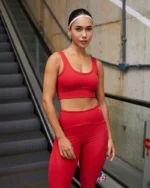Conjunto Samanta fitness feminino vermelho com top e calça em Fitmax New