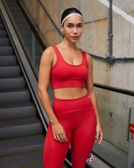Conjunto Samanta fitness feminino vermelho com top e calça em Fitmax New