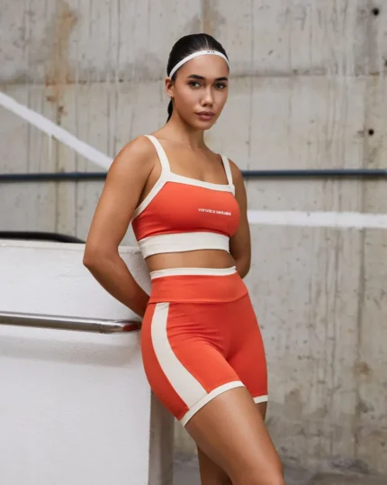 Conjunto Short Sarah fitness feminino laranja com top e short em Fitmax New