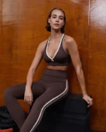 Conjunto Vanessa fitness feminino marrom com top e calça em Fitmax New